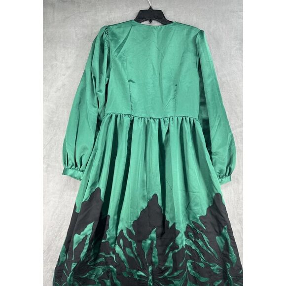 Anthropologie Nikasha Embroidered Satin Dress Size Medium V-neck - Picture 6 of 11
